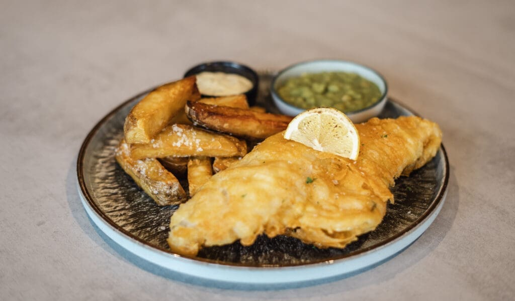 fish and chips at guys bar & restaurant